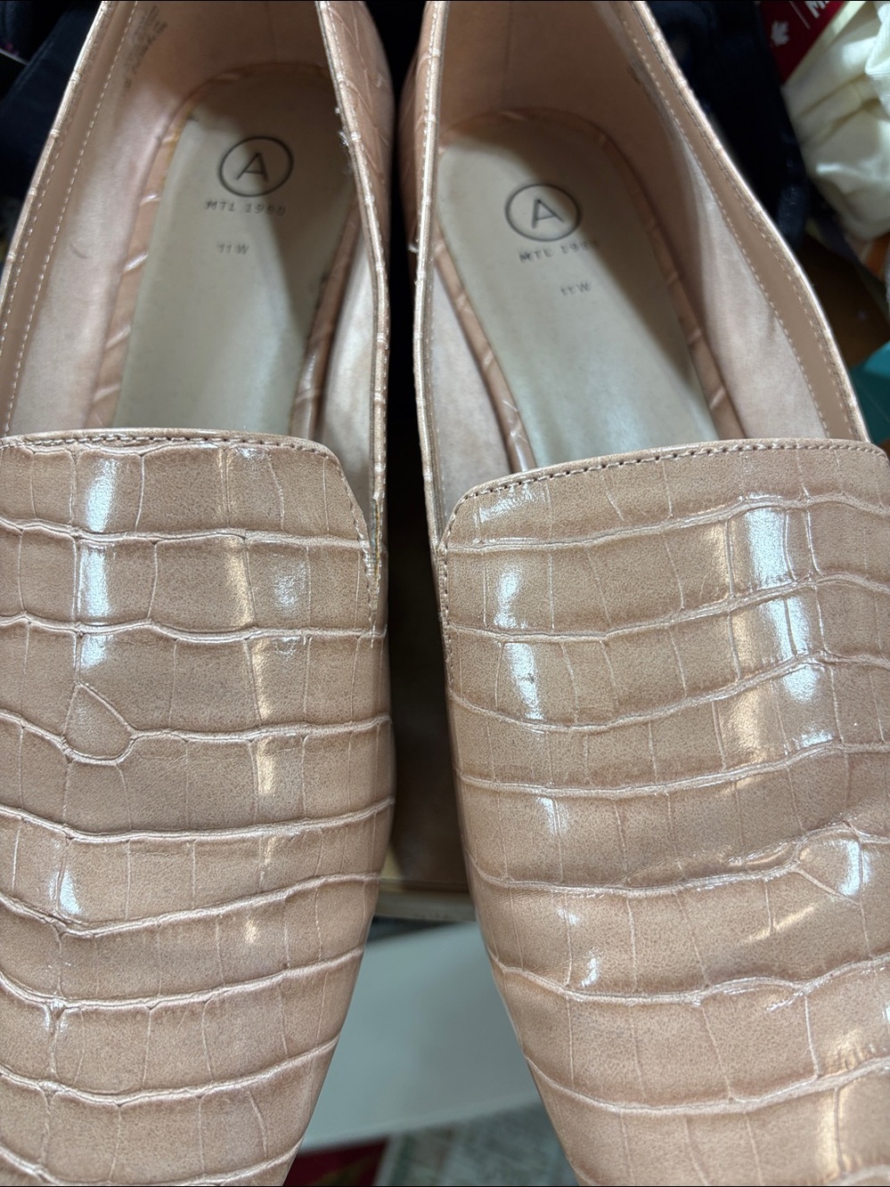Croc-Embossed Slip-On Loafers in Blush by Unknown Brand